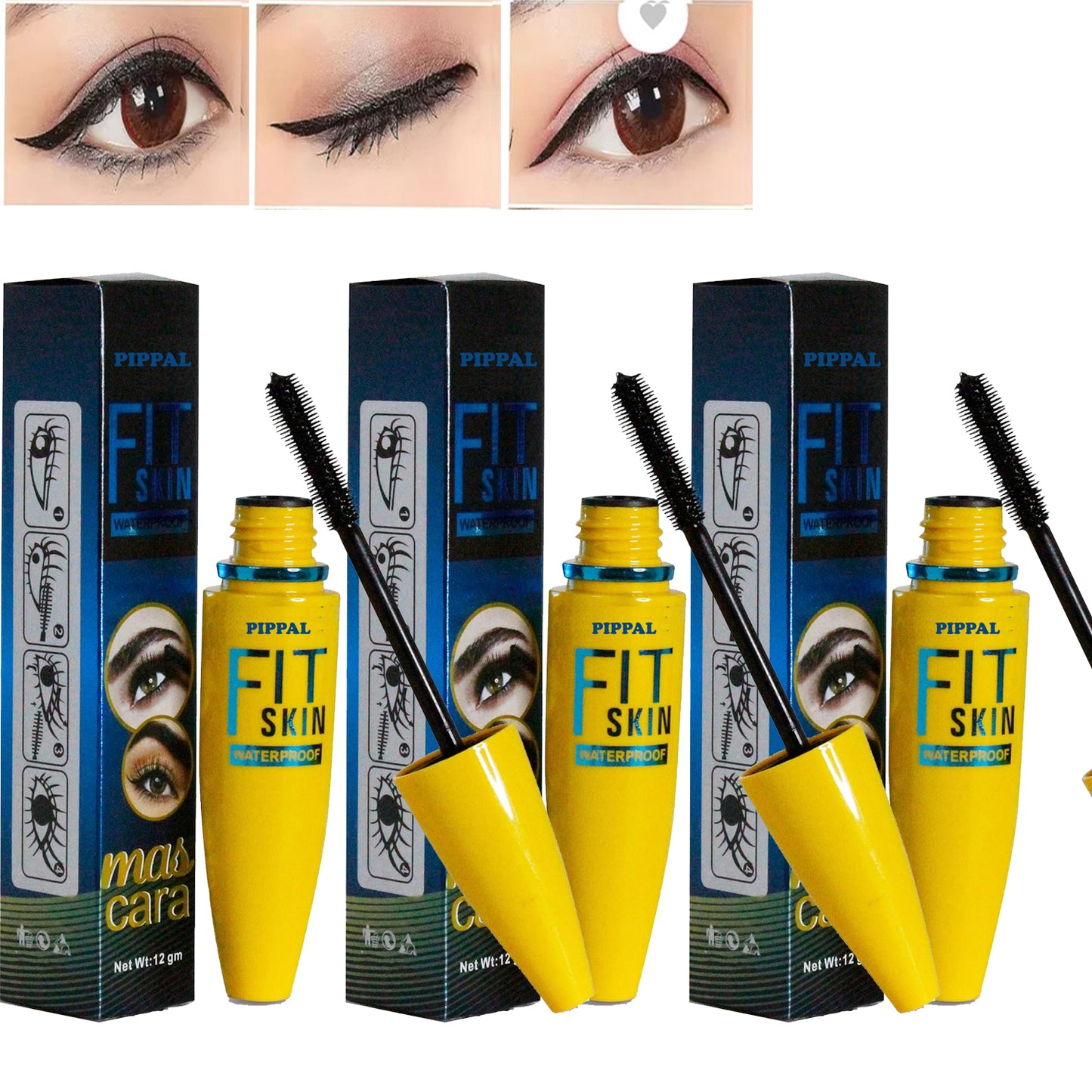 Pippal Fit Skin Mascara Ultra Volume Volumizing Mascara for Bold And Dramatic Lashes Long Lasting Waterproof 12Gm (Pack of 3)