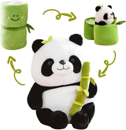 Cute Panda with Bamboo Plush Doll Soft Panda Stuffed Bear Plush Hugging Pillow for Kids Birthday